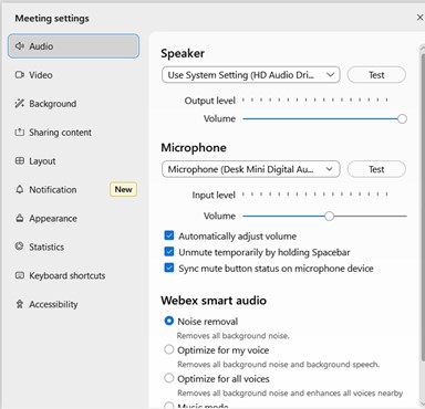 Image of meeting settings options