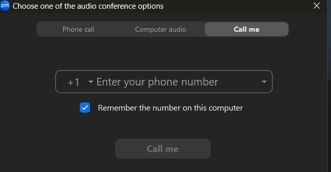 Choose the Use phone for audio&nbsp;option, and type in your phone number.