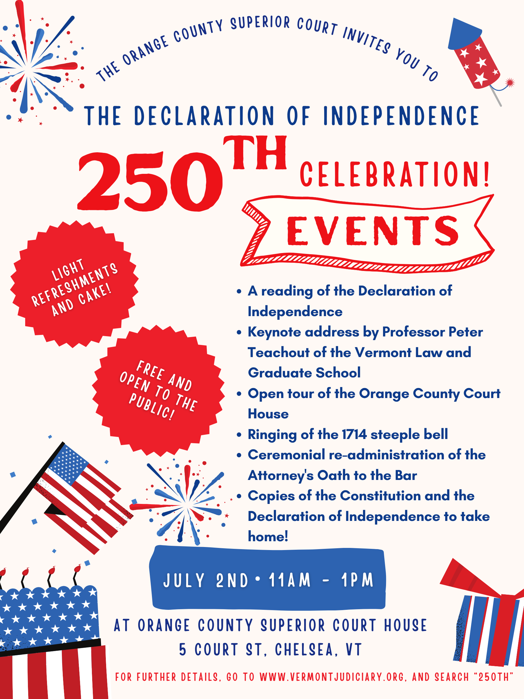 Flyer for the 250th anniversary event in Orange County
